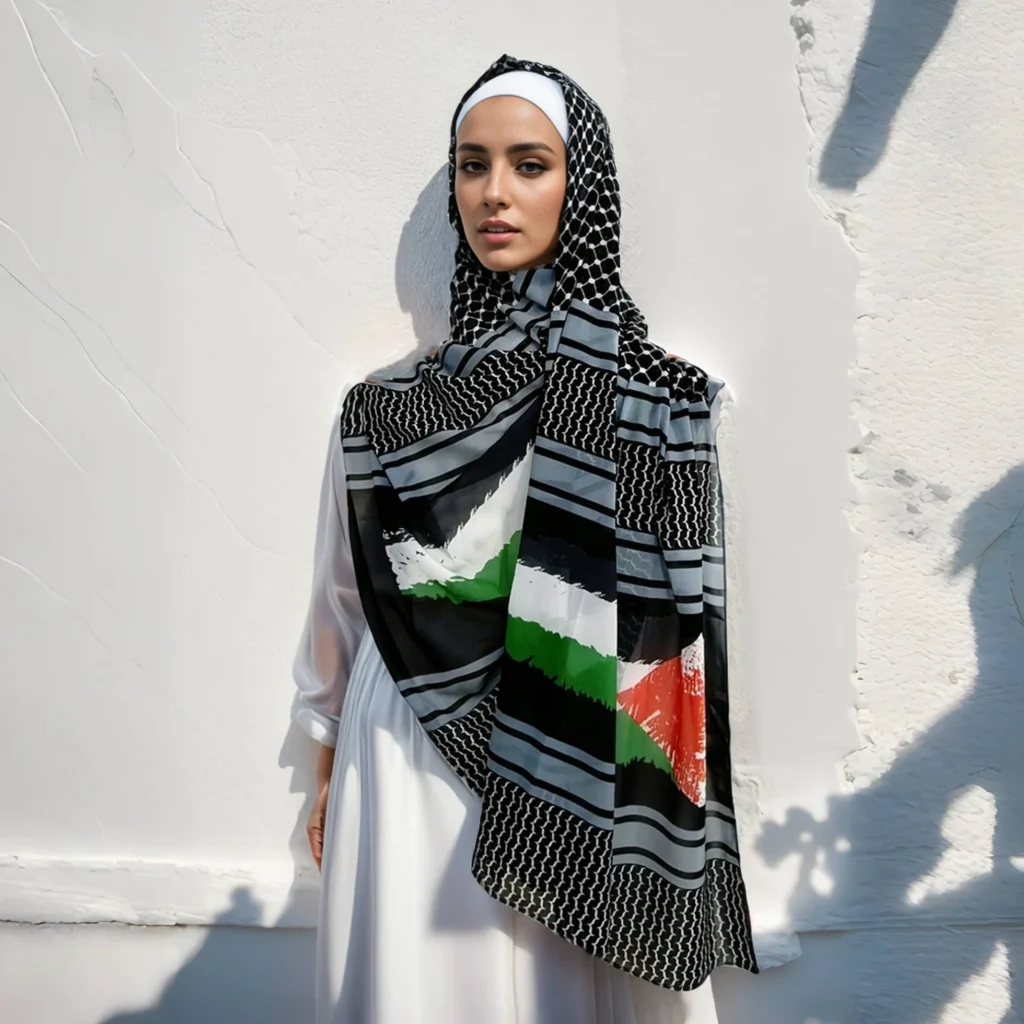 design popular kuffiyeh xale chiffon cachecol geométrico feminino islâmico muçulmano cachecóis xale echarpe o oriente médio árabe hijabs