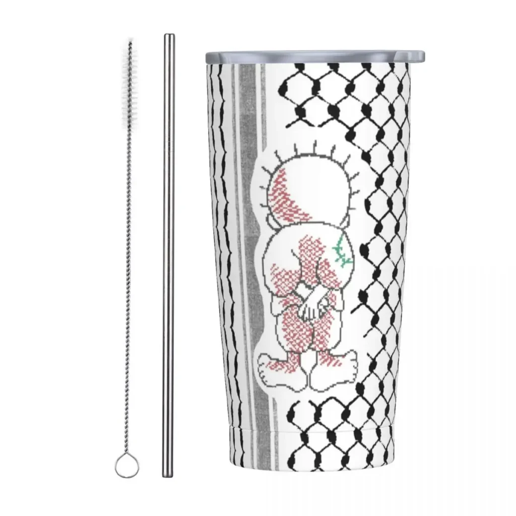 israel tatreez copo isolado com palhas, vacuum canecas, bebidas quentes e frias, copos de escritório, keffiyeh, 20oz
